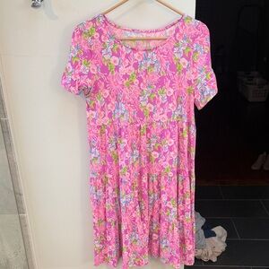 Lilly Pulitzer Pink Floral Short Sleeve Tiered Dress